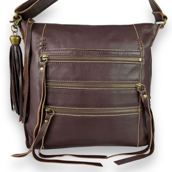 Lucky Brand Vintage Crossbody Hobo Shoulder Bag Tassels Brown Leather Western - Picture 3 of 14